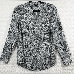 Jones New York Black & White Animal Print Long Sleeve Button Up Womens Blouse